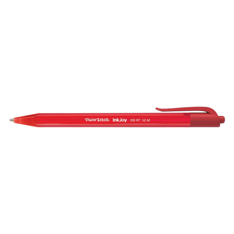 InkJoy 100 RT Ballpoint Pen, Retractable, Medium 1 mm, Red Ink, Translucent Red Barrel, Dozen