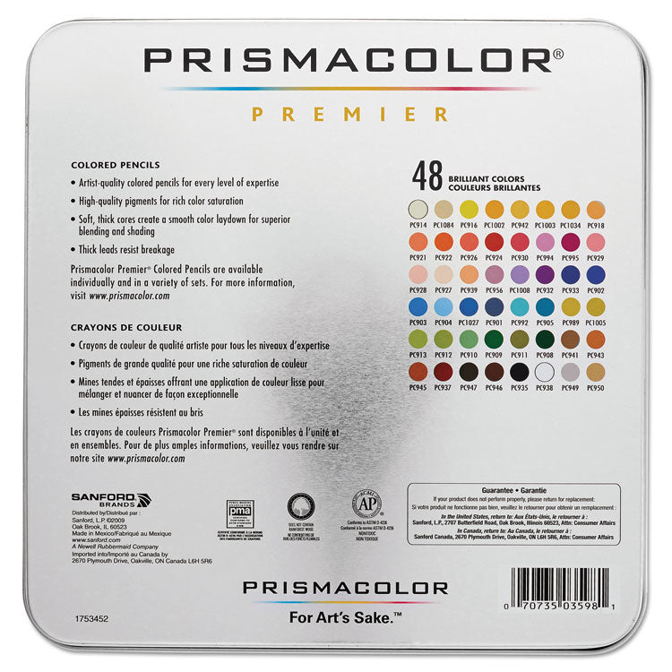 Premier Colored Pencil, 3 mm, 2B, Assorted Lead and Barrel Colors, 48/Set