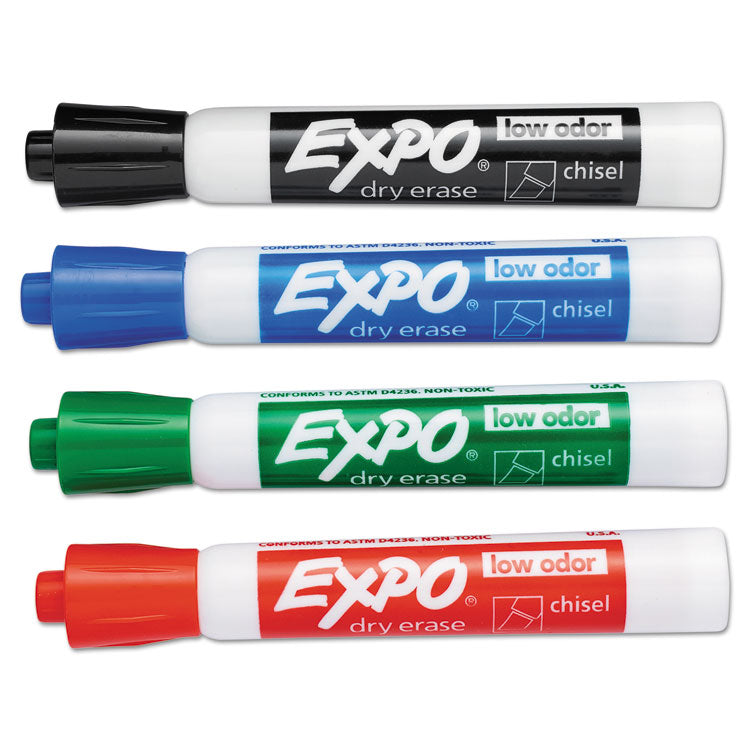 Low-Odor Dry-Erase Marker, Broad Chisel Tip, Assorted Colors, 4/Set