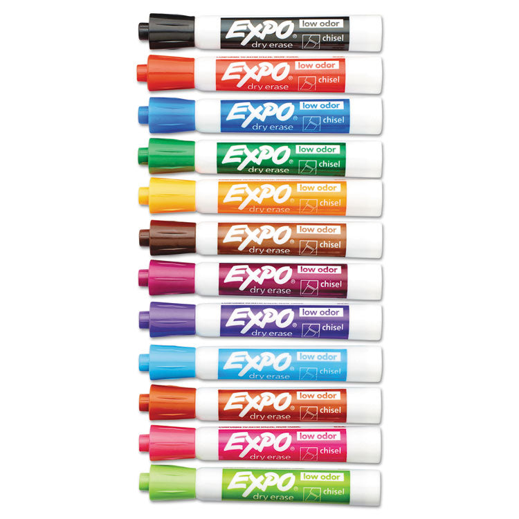 Low-Odor Dry-Erase Marker, Broad Chisel Tip, Assorted Colors, 16/set