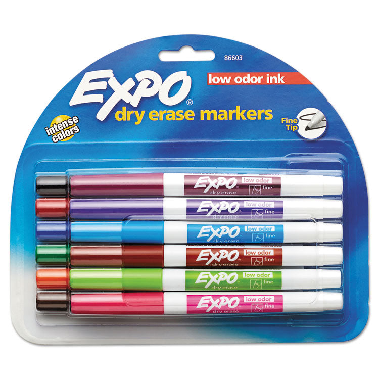 Low-Odor Dry-Erase Marker, Fine Bullet Tip, Assorted Colors, 12/set