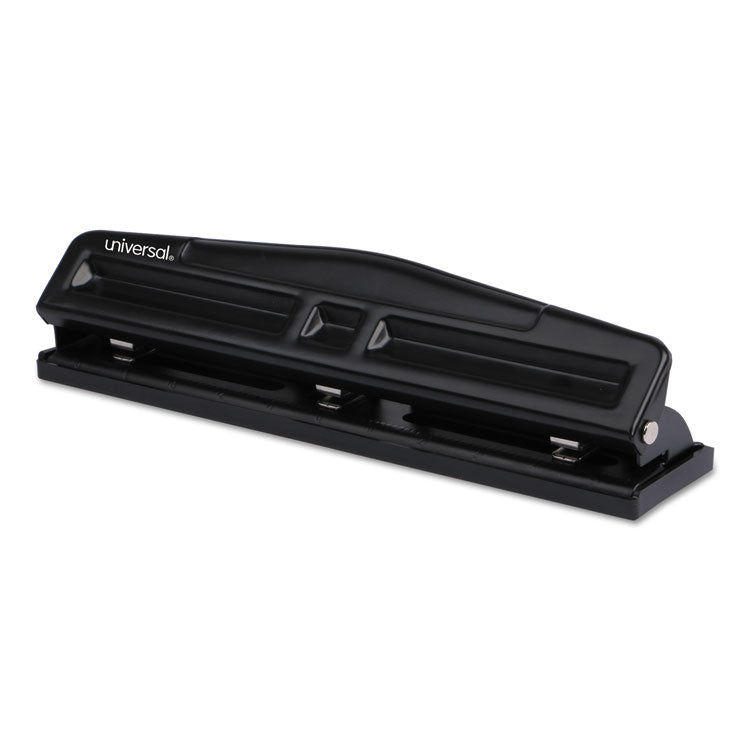 12-Sheet Deluxe Two- And Three-Hole Adjustable Punch, 9/32" Holes, Black