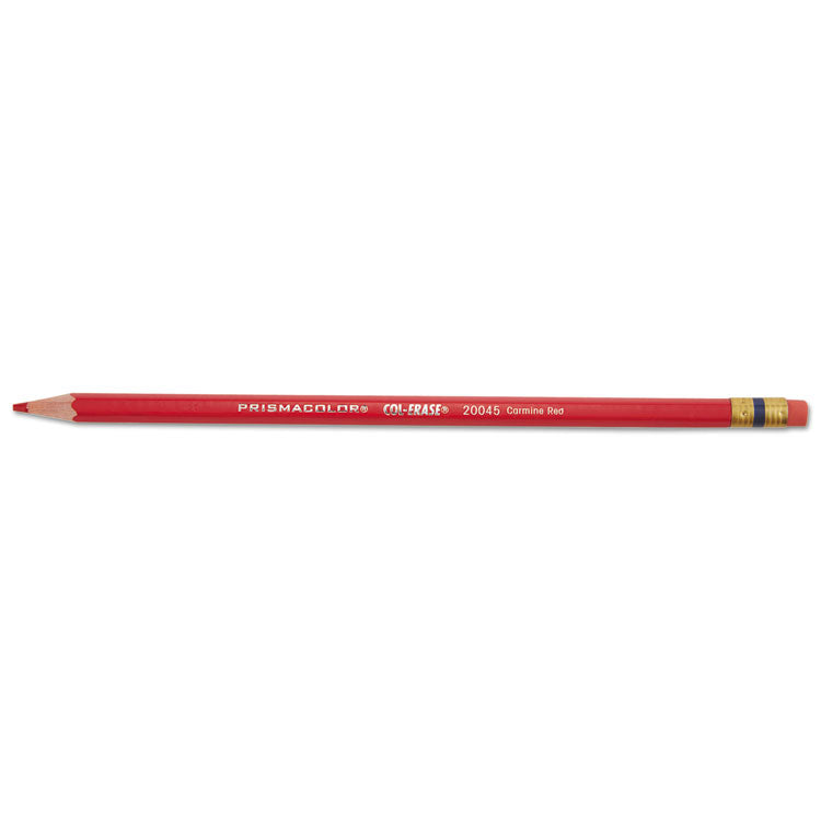 Col-Erase Pencil with Eraser, 0.7 mm, 2B, Carmine Red Lead, Carmine Red Barrel, Dozen