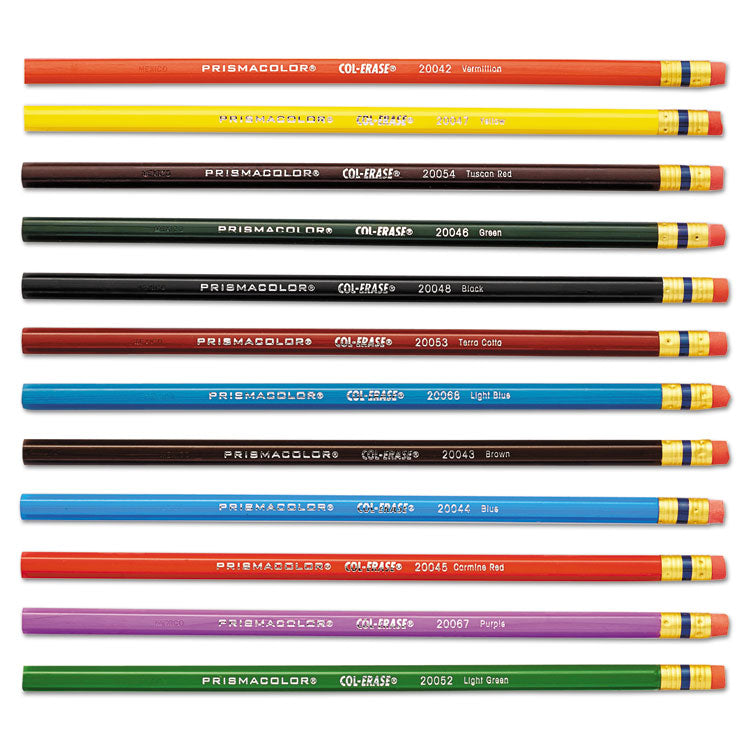 Col-Erase Pencil with Eraser, 0.7 mm, 2B, Assorted Lead and Barrel Colors, Dozen
