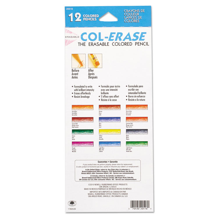 Col-Erase Pencil with Eraser, 0.7 mm, 2B, Assorted Lead and Barrel Colors, Dozen
