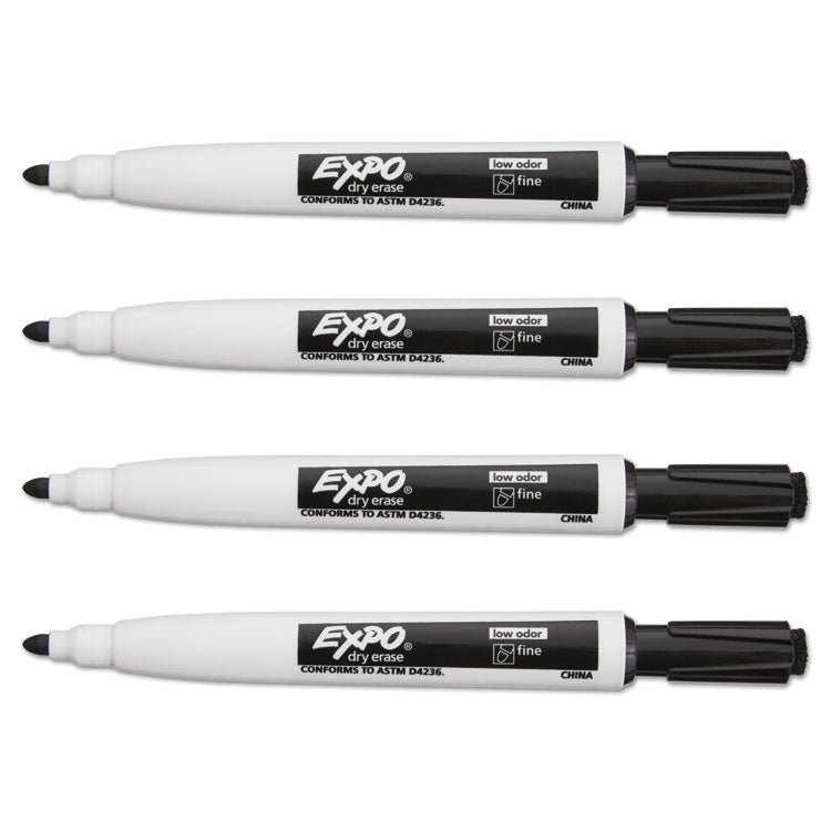 Magnetic Dry Erase Marker, Fine Bullet Tip, Black, 4/pack