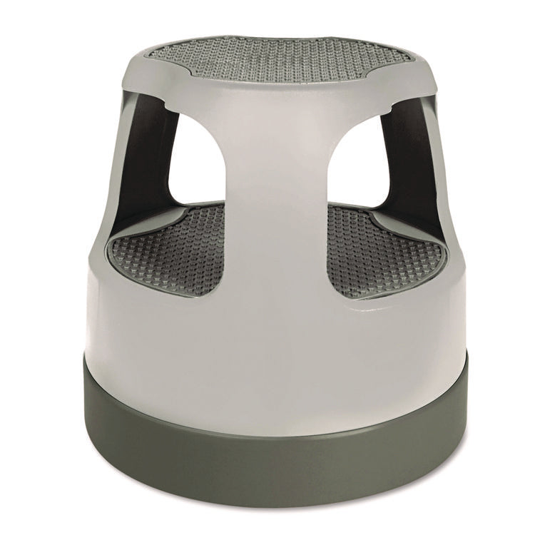 Scooter Stool, Round, 2-Step, Step and Lock Wheels, 300 lb Capacity, 15" Working Height, Gray