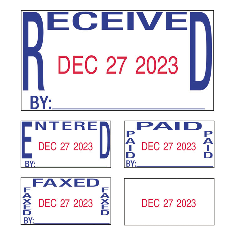 Printy Economy 5-in-1 Date Stamp, Self-Inking, 1.63" x 1", Blue/Red