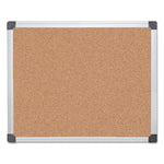 Value Cork Bulletin Board with Aluminum Frame, 24" x 36", Tan Surface, Satin Aluminum Frame