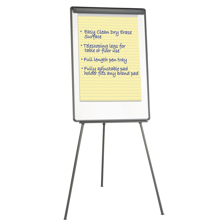Basic Tripod Melamine Presentation Easel, 22.5" x 42", White Surface, Black Plastic/Steel Frame