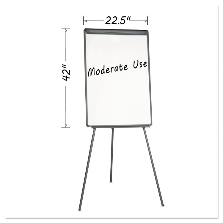 Basic Tripod Melamine Presentation Easel, 22.5" x 42", White Surface, Black Plastic/Steel Frame