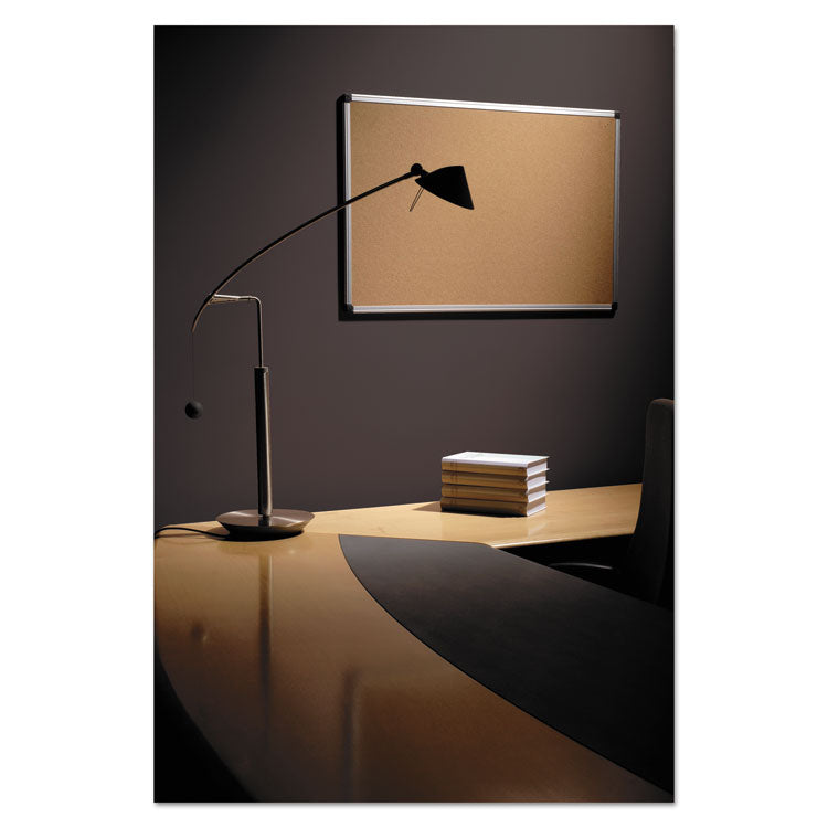 Value Cork Bulletin Board with Aluminum Frame, 24" x 36", Tan Surface, Satin Aluminum Frame