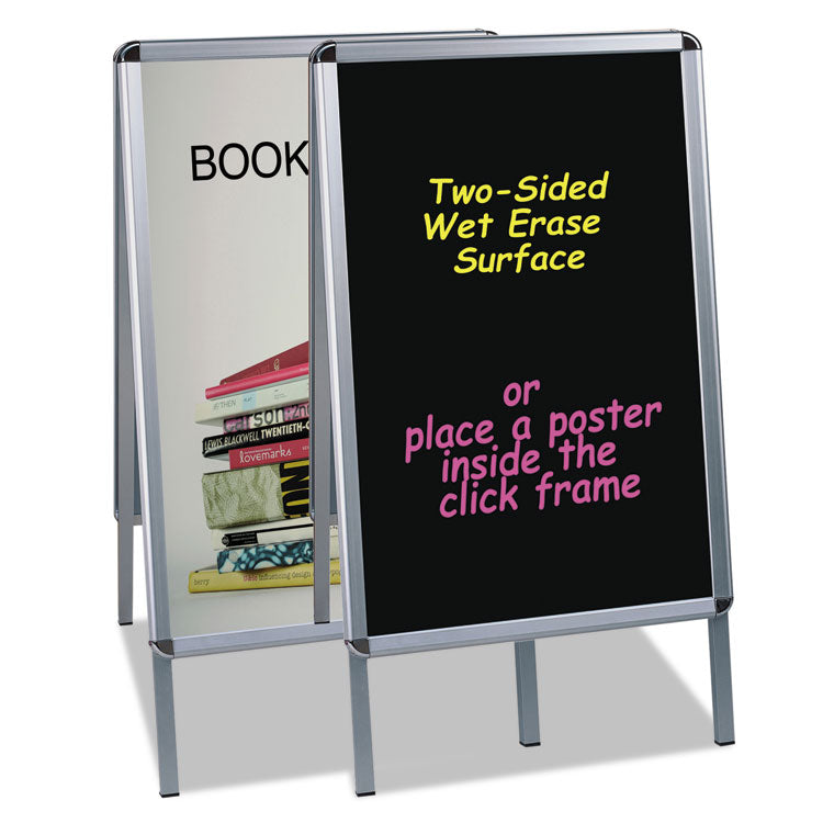 Reversible Wet Erase Sign Board, Black 23" x 33" Surface, Satin Aluminum Frame, 24" x 24" x 42"