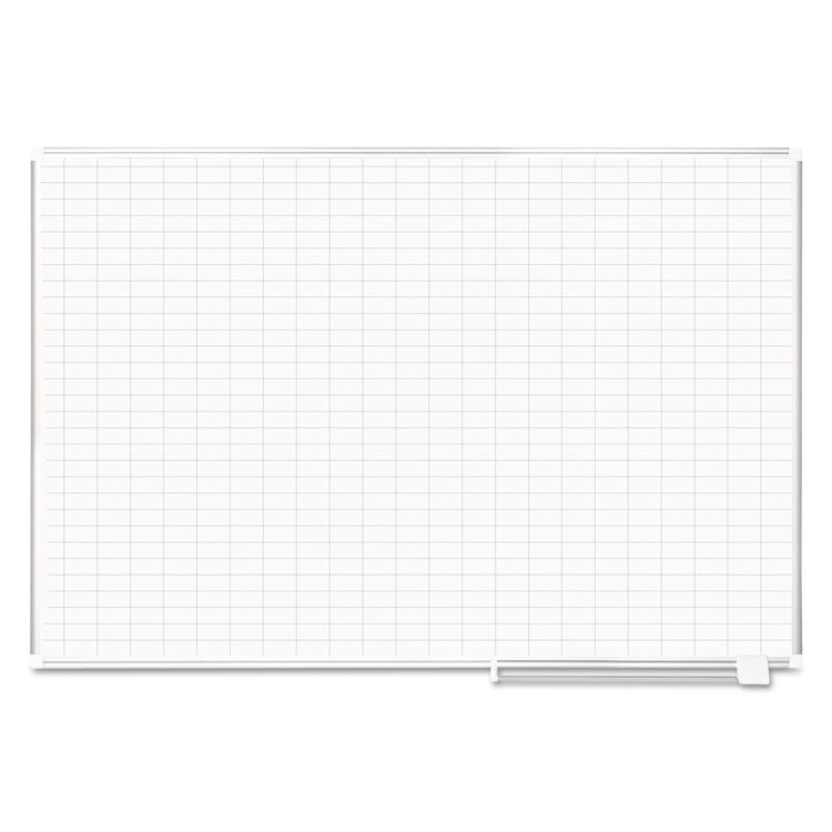 Gridded Magnetic Porcelain Dry Erase Project Planning Board, 1" x 2" Cells, 72" x 48", White Surface, Satin Aluminum Frame