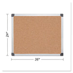 Value Cork Bulletin Board with Aluminum Frame, 24" x 36", Tan Surface, Satin Aluminum Frame