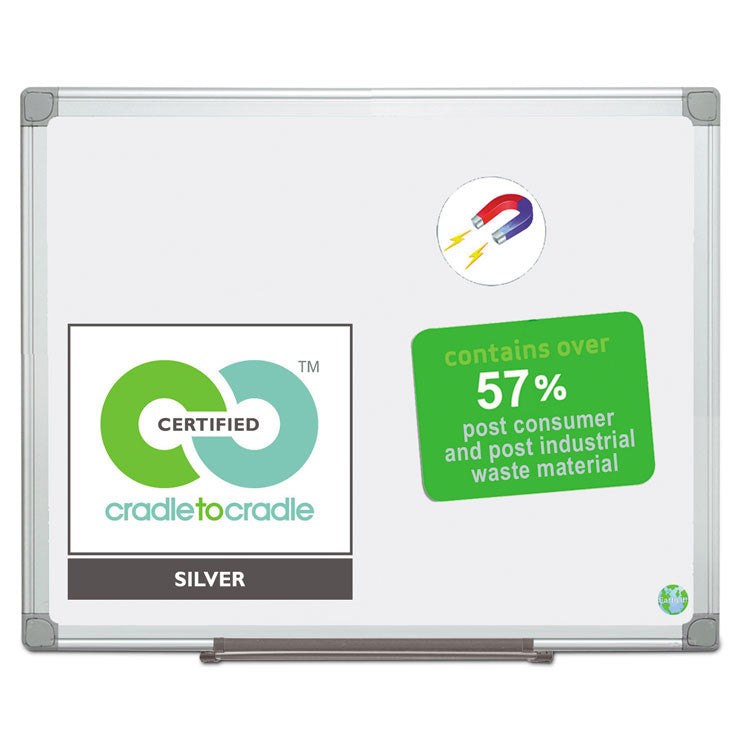 Earth Silver Easy Clean Magnetic Dry Erase Boards, 36" x 24", White Surface, Satin Aluminum Frame