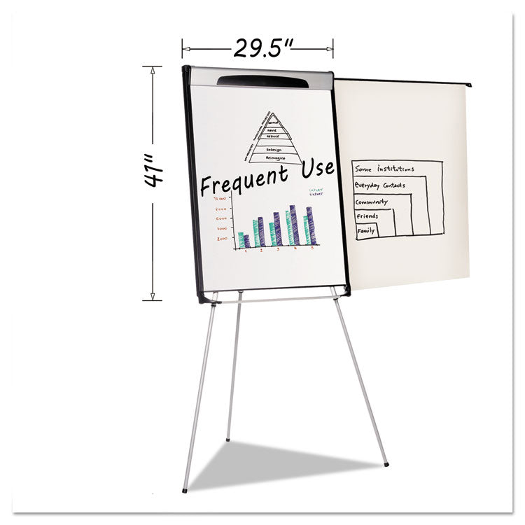 Tripod Extension Bar Magnetic Gold Ultra Dry Erase Easel, 29" x 41", White Surface, Black/Satin Aluminum Frame