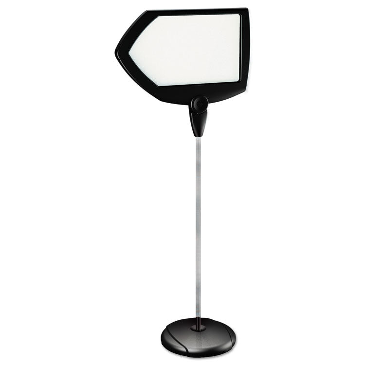 Magnetic Dry Erase Floor Stand Signs, White 25" x 17" Arrow Surface, Black/Silver Frame, 25" x 10" x 38" to 63"
