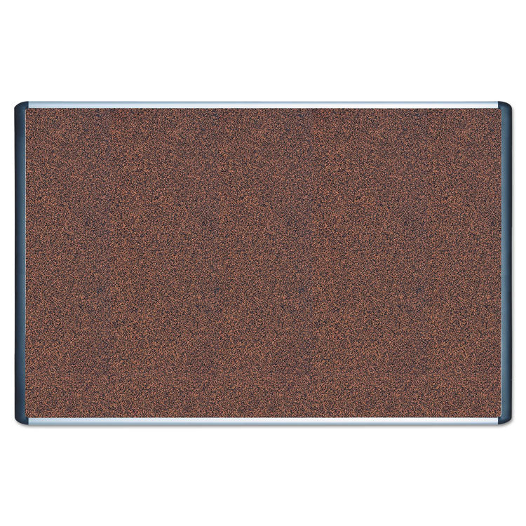 Tech Cork Board, 72" x 48", Tan Surface, Silver/Black Aluminum Frame