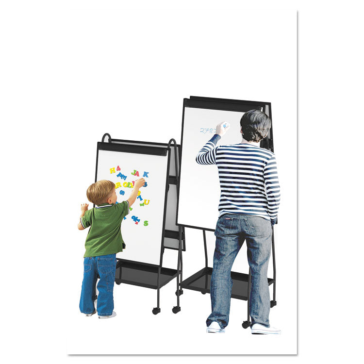 Creation Station Magnetic Dry Erase Board, 29.5" x 74.88", White Surface, Black Metal Frame