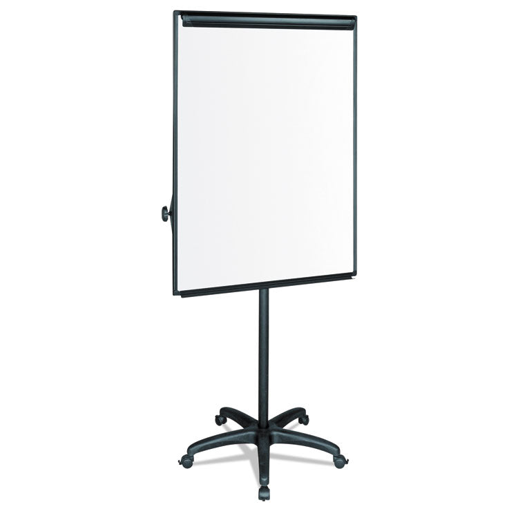 Silver Easy Clean Dry Erase Mobile Presentation Easel, 27.5" x 39", White Surface, Black Aluminum/Steel Frame