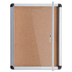Slim-Line Enclosed Cork Bulletin Board with One Door, 28" x 38", Tan Surface, Satin Aluminum Frame