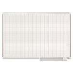 Gridded Magnetic Steel Dry Erase Project Planning Board, 1" x 2" Cells, 48" x 36", White Surface, Satin Aluminum Frame