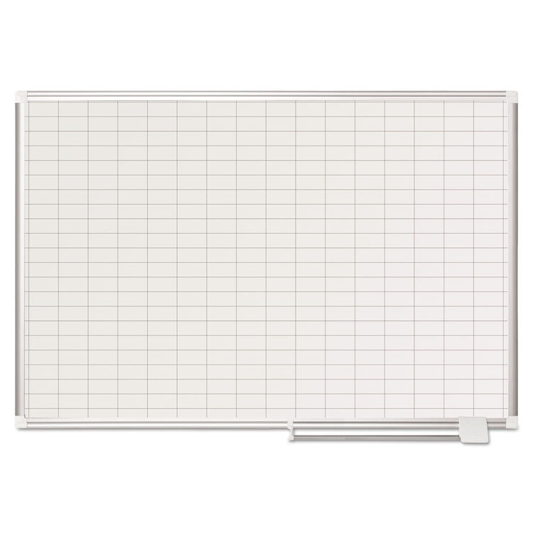 Gridded Magnetic Steel Dry Erase Project Planning Board, 1" x 2" Cells, 48" x 36", White Surface, Satin Aluminum Frame