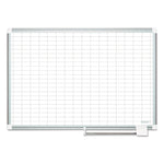 Gridded Magnetic Steel Dry Erase Project Planning Board, 1" x 2" Cells, 36" x 24", White Surface, Satin Aluminum Frame