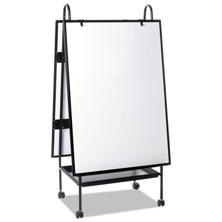 Creation Station Dry Erase Board, 29.5" x 74.88", White Surface, Black Metal Frame