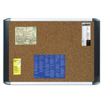 Tech Cork Board, 36" x 24", Tan Surface, Silver/Black Aluminum Frame