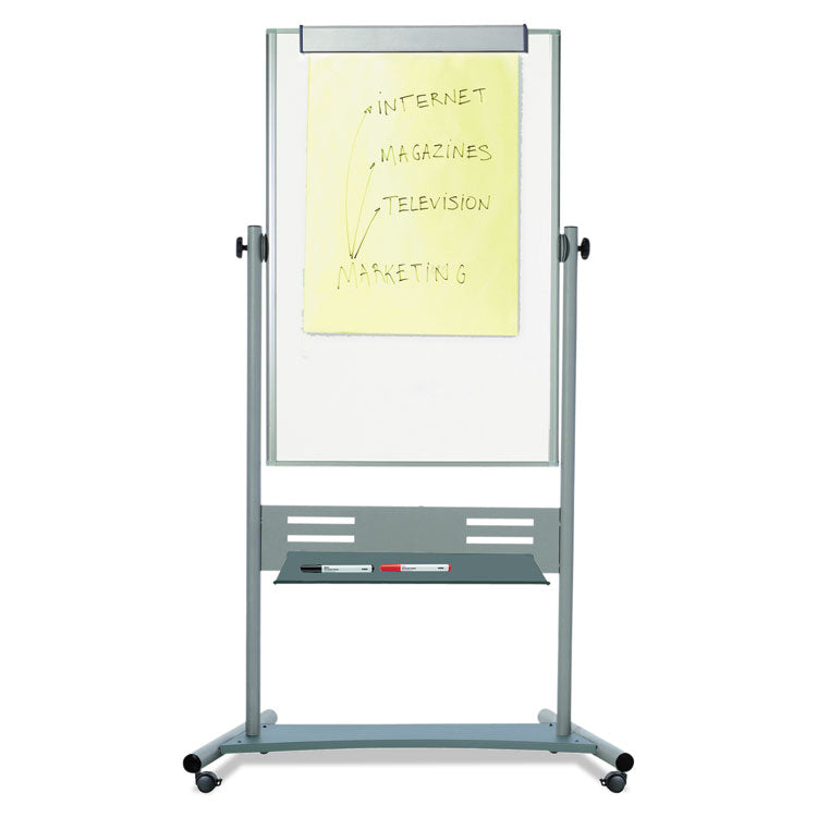Revolver Easel, Vertical Orientation, 35.4" x 47.2", White Surface, Satin Aluminum Frame