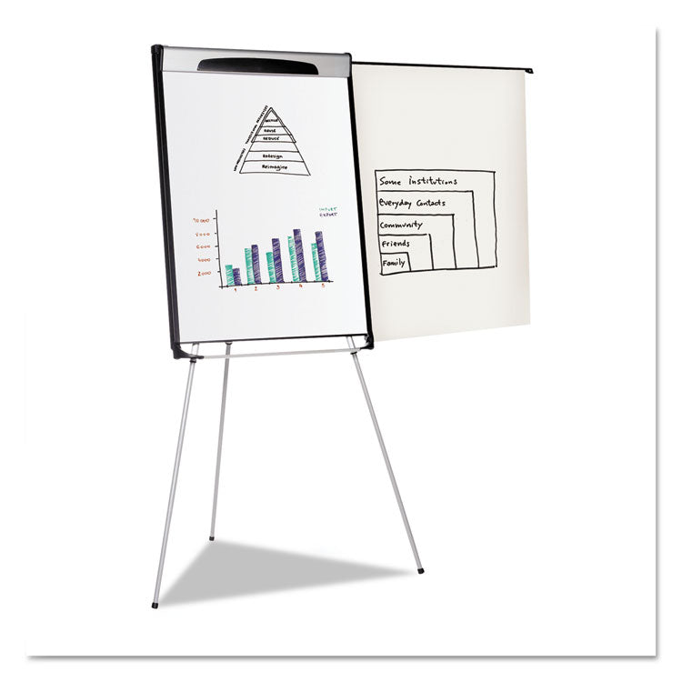 Tripod Extension Bar Magnetic Gold Ultra Dry Erase Easel, 29" x 41", White Surface, Black/Satin Aluminum Frame