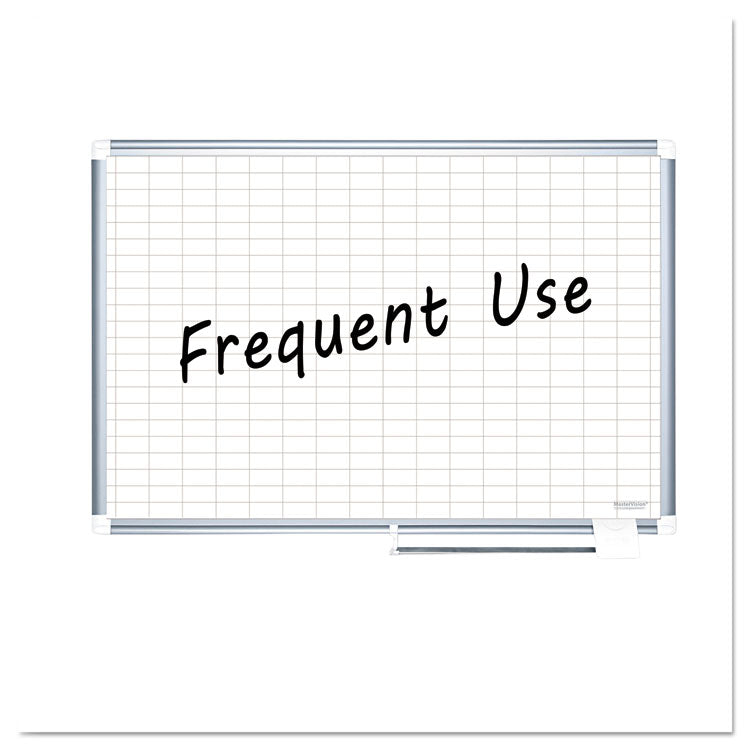 Gridded Magnetic Steel Dry Erase Project Planning Board, 1" x 2" Cells, 36" x 24", White Surface, Satin Aluminum Frame