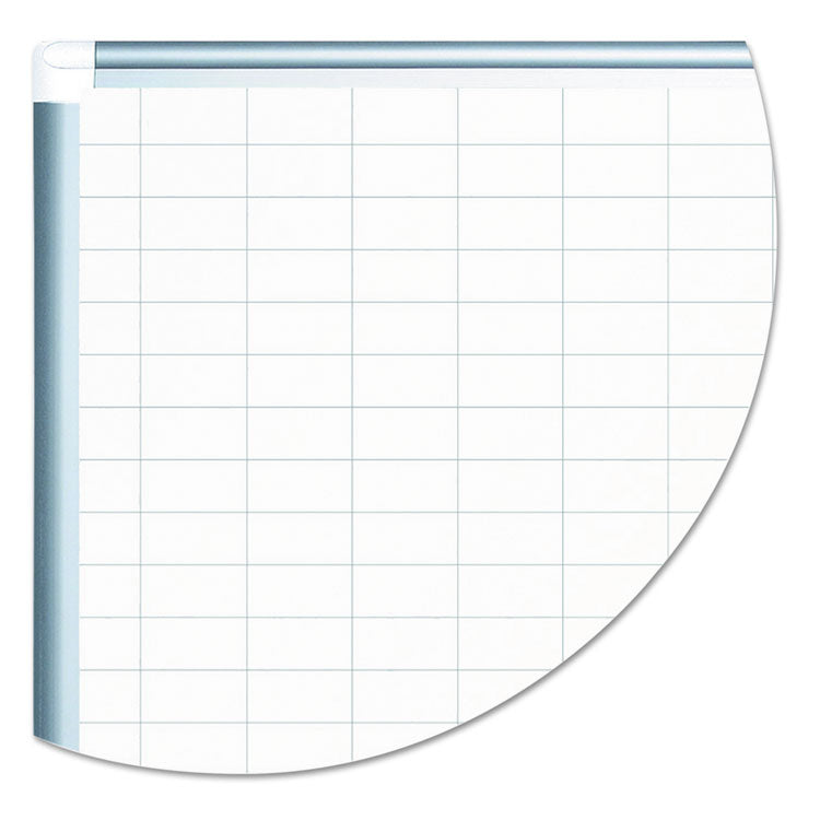 Gridded Magnetic Steel Dry Erase Project Planning Board, 1" x 2" Cells, 72" x 48", White Surface, Satin Aluminum Frame