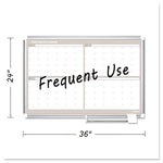 Magnetic Dry Erase Calendar Board, Four-Month Planning/Scheduling, 36" x 24", White Surface, Satin Aluminum Frame