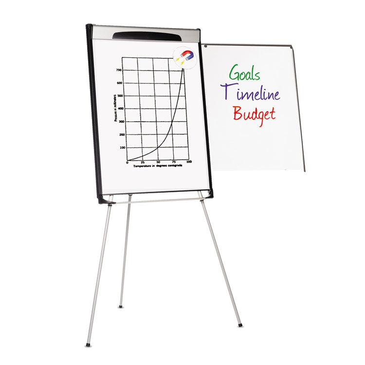 Tripod Extension Bar Magnetic Gold Ultra Dry Erase Easel, 29" x 41", White Surface, Black/Satin Aluminum Frame