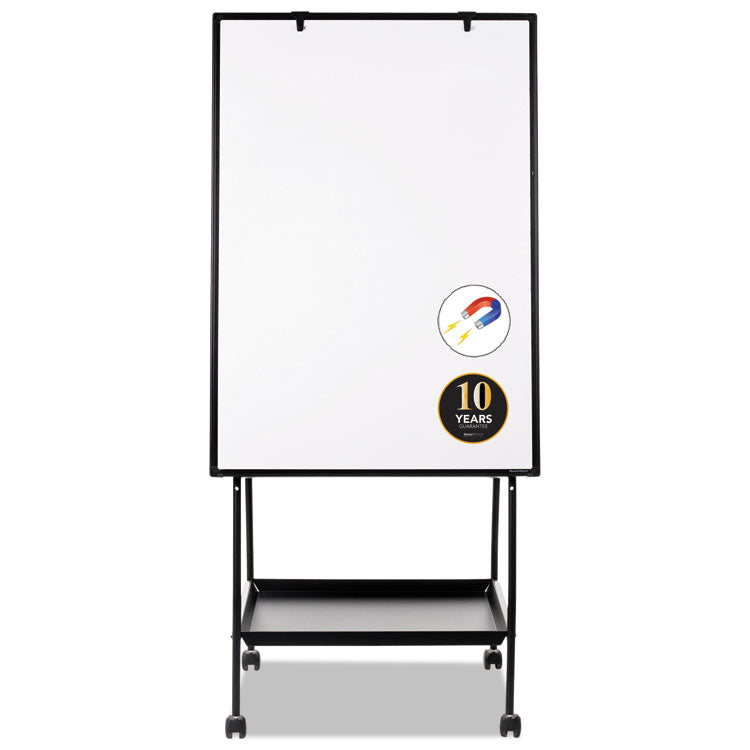 Creation Station Magnetic Dry Erase Board, 29.5" x 74.88", White Surface, Black Metal Frame