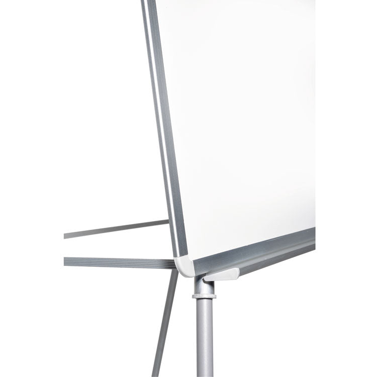 Silver Easy Clean Dry Erase Quad-Pod Presentation Easel, 28" x 39.5", White Surface, Black/Satin Aluminum Frame