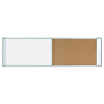 Cubicle Workstation Dry Erase Board, Combo Magnetic Dry Erase/Bulletin, 48" x 18", Tan/White Surface, Satin Aluminum Frame