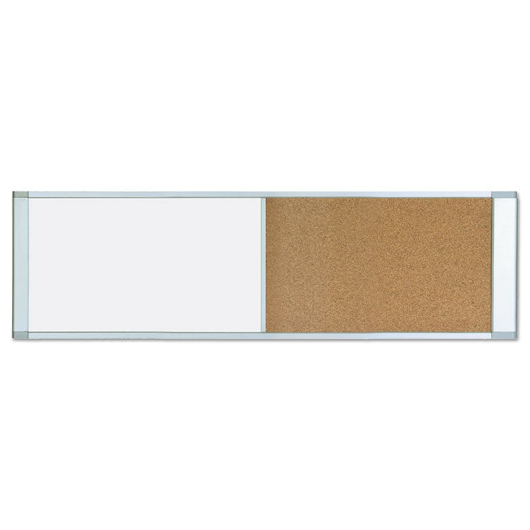 Cubicle Workstation Dry Erase Board, Combo Magnetic Dry Erase/Bulletin, 48" x 18", Tan/White Surface, Satin Aluminum Frame