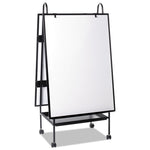 Creation Station Magnetic Dry Erase Board, 29.5" x 74.88", White Surface, Black Metal Frame