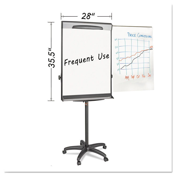 Tripod Extension Bar Magnetic Gold Ultra Dry Erase Easel, 30" x 36", White Surface, Black/Satin Aluminum Frame