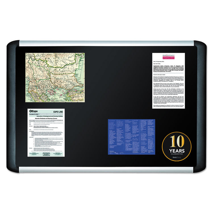 Soft-touch Bulletin Board, 36" x 24", Black Surface, Black/Satin Aluminum Frame