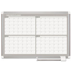 Magnetic Dry Erase Calendar Board, Four-Month Planning/Scheduling, 36" x 24", White Surface, Satin Aluminum Frame