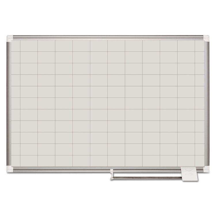 Gridded Magnetic Steel Dry Erase Project Planning Board, 2" x 3" Cells, 48" x 36", White Surface, Satin Aluminum Frame