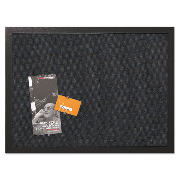 Designer Fabric Bulletin Board, 24" x 18", Black Surface, Black Fiberboard (MDF) Frame