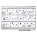 Magnetic Dry Erase Calendar Board, Four-Month Planning/Scheduling, 36" x 24", White Surface, Satin Aluminum Frame