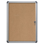 Slim-Line Enclosed Cork Bulletin Board with One Door, 28" x 38", Tan Surface, Satin Aluminum Frame
