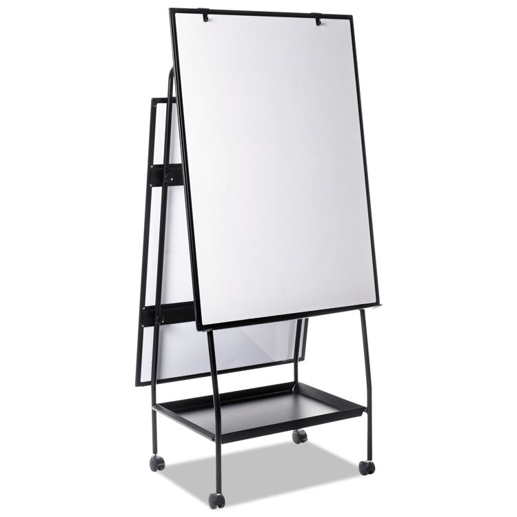 Creation Station Dry Erase Board, 29.5" x 74.88", White Surface, Black Metal Frame